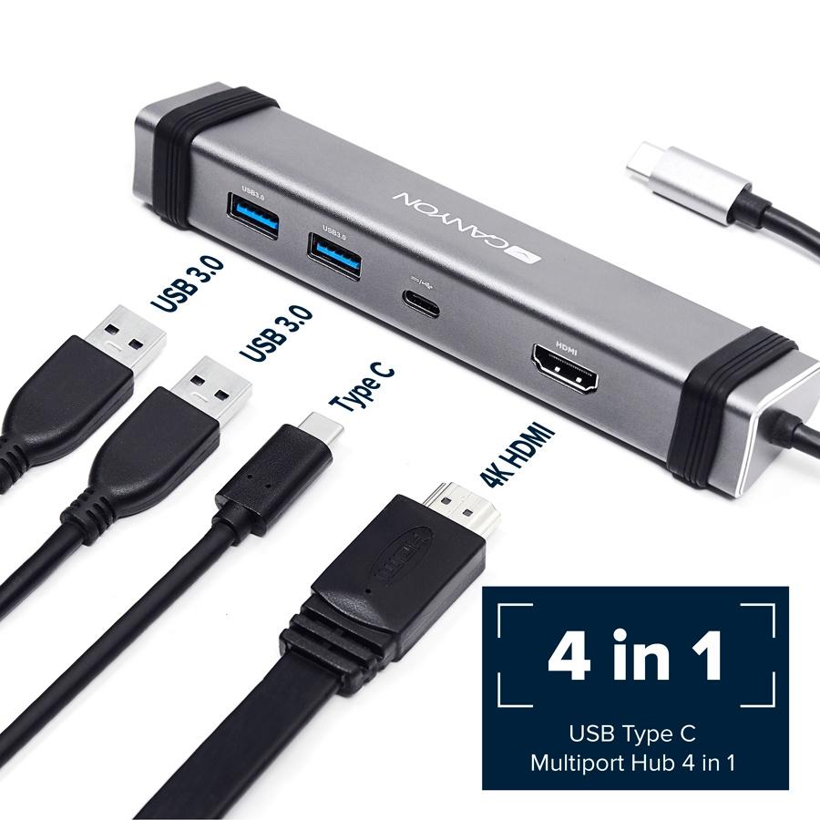 Image showing the hub connected to a laptop, driving an external 4K monitor.

