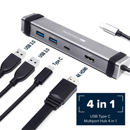 Image showing the hub connected to a laptop, driving an external 4K monitor.

