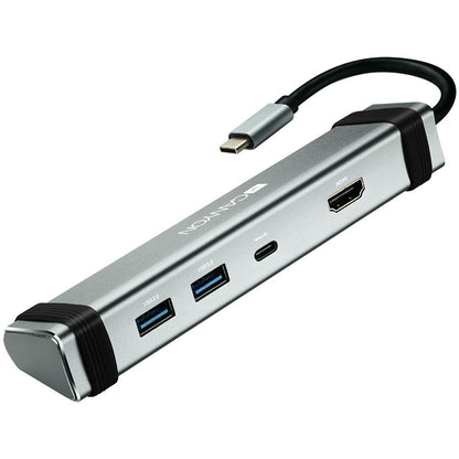 Close-up detail of the ports: HDMI, USB-C PD, and two USB 3.0.

