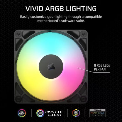 RGB cooling fan with customizable lighting on a black background