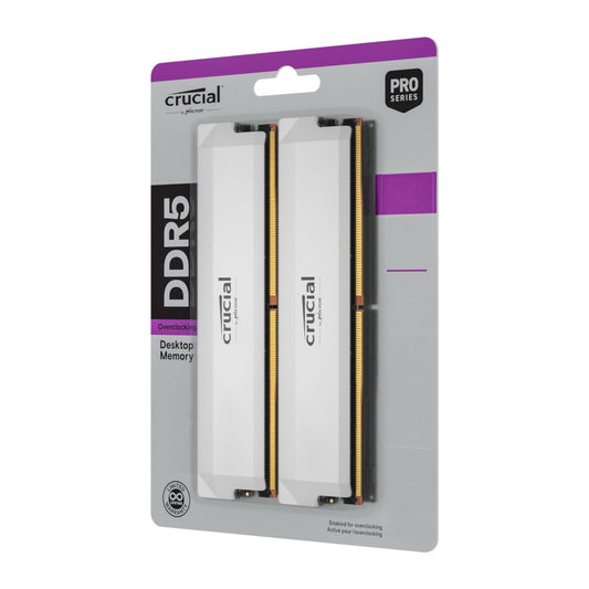 Crucial Pro DDR5 6400MHz 32GB Overclocking Memory Kit - White enhances desktop performance for demanding applications.