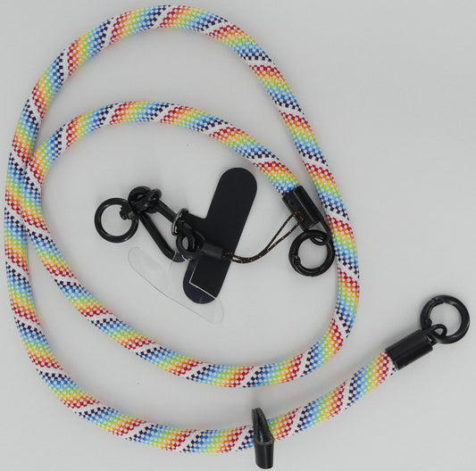 Stylish Cellphone Lanyard with Clip Holder - Climbing Rope Design - White Rainbow LNY-08 for easy access on the go.