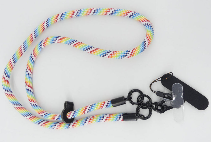 Stylish Cellphone Lanyard with Clip Holder - Climbing Rope Design - White Rainbow LNY-08 for easy access on the go.