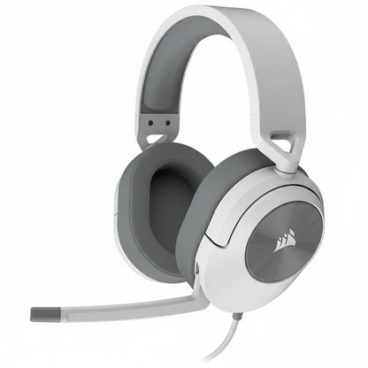 White and gray gaming headset with microphone on a white background