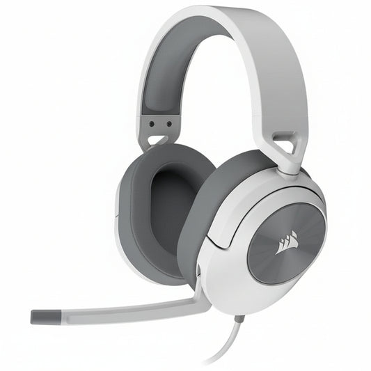 White and gray gaming headset with microphone on a white background