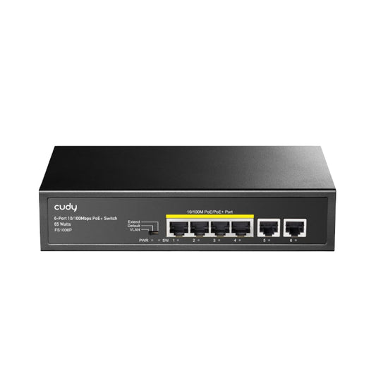 Cudy 6-Port Ethernet Unmanaged Switch - 4 Ports POE Power for efficient networking in home or small office setups.