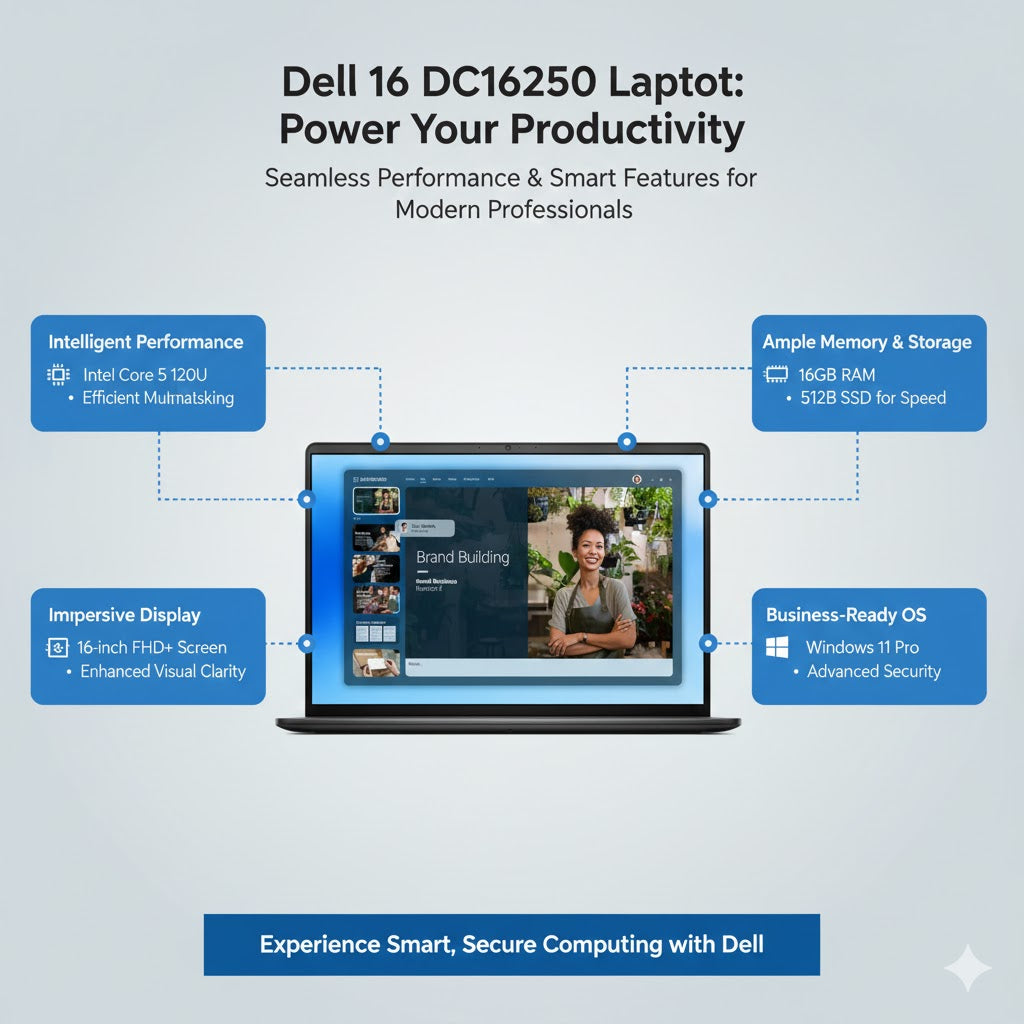 Dell 16 DC16250 Core 5 120U Laptop 16GB RAM 512GB SSD Win 11 Pro 16-Inch FHD+