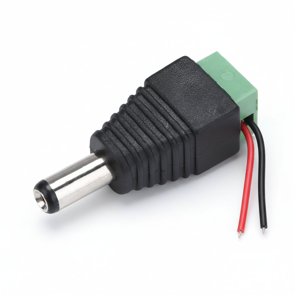M-LINK DC power male plug connector with 2.1mm internal diameter pin visible.

