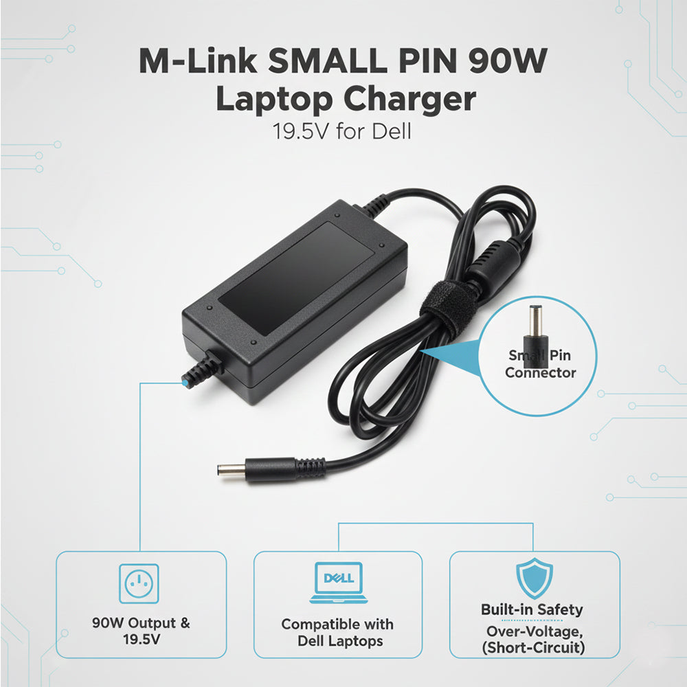 M-Link Dell Small Pin Laptop Charger 90W 19.5V 4.62A 4.5mm AC Adapter