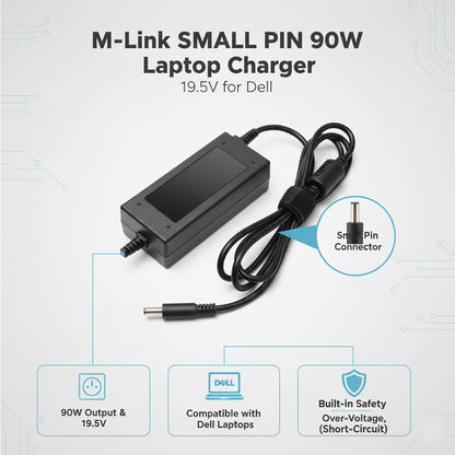 M-Link Dell Small Pin Laptop Charger 90W 19.5V 4.62A 4.5mm AC Adapter