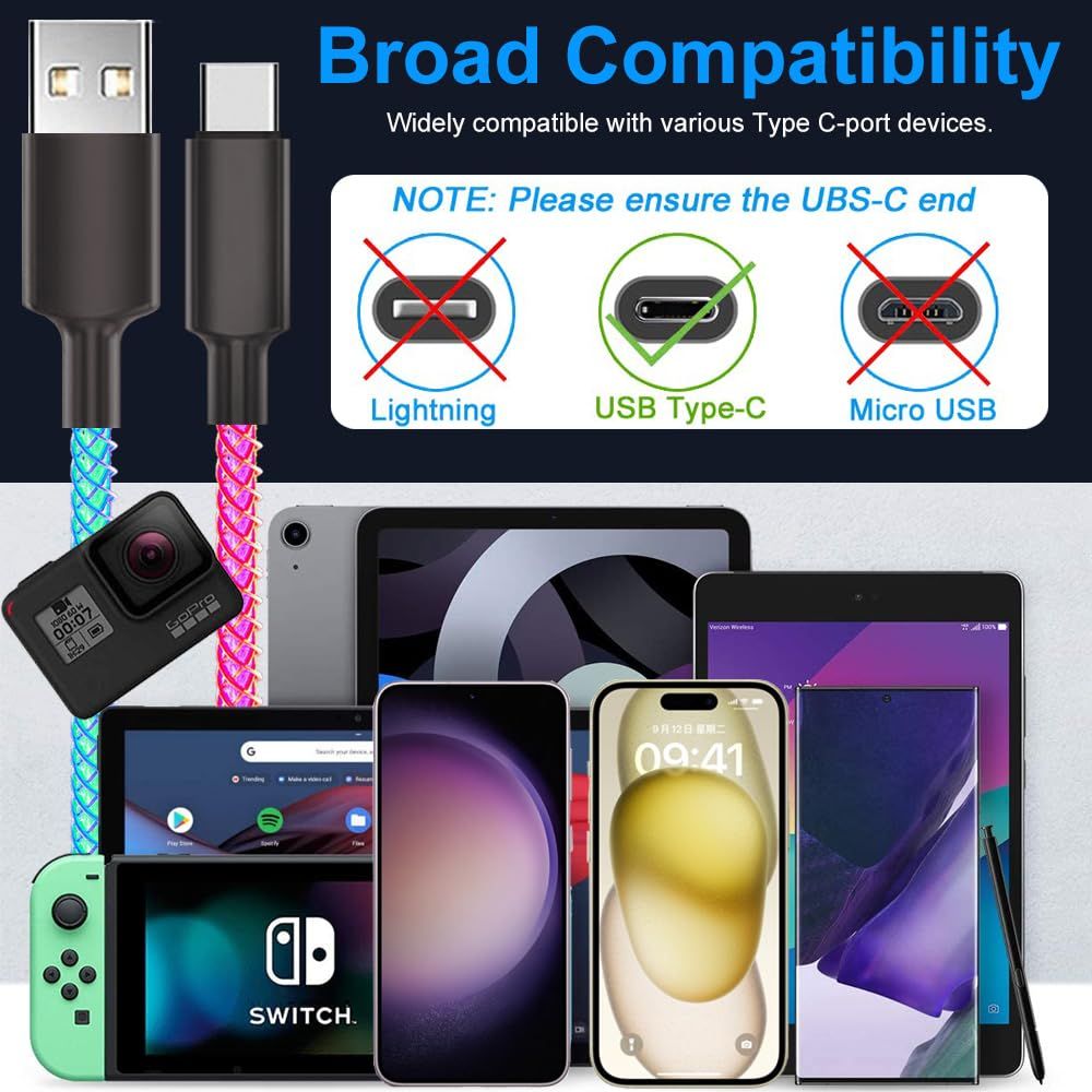 Philips USB Type-A To USB Type-C 3A Fast Charge Data Cable with RGB - 1m