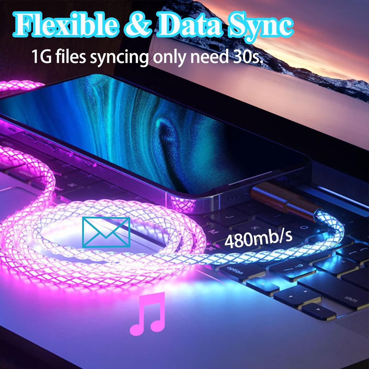 USB-C M-M Cable RGB 60W Fast Charging