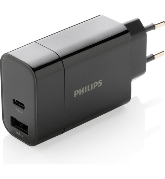 Philips 20W Dual Port USB-C PD & USB-A QC Wall Charger – Black