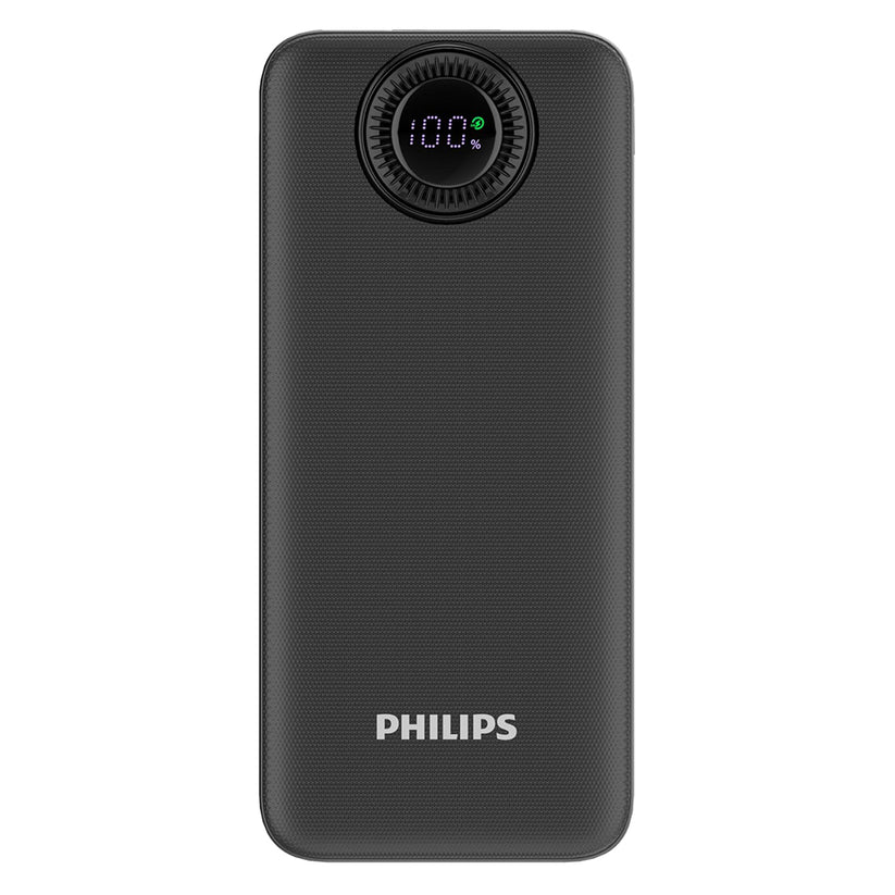 Black Philips power bank on a white background
