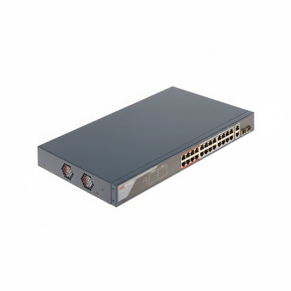 Hikvision DS-3E1326P-EI PoE switch front panel.

