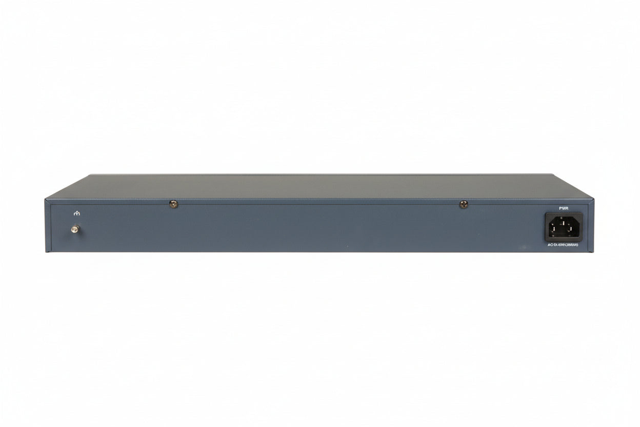 Rear view showing power input and grounding.

