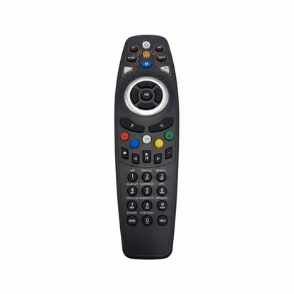 Front view of the MicroWorld RM-DS909 PLUS universal remote showing all buttons.


