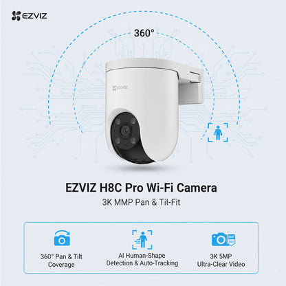 EZVIZ H8C Pro 3K 5MP Pan & Tilt Wi-Fi Camera with AI Tracking & 360° View