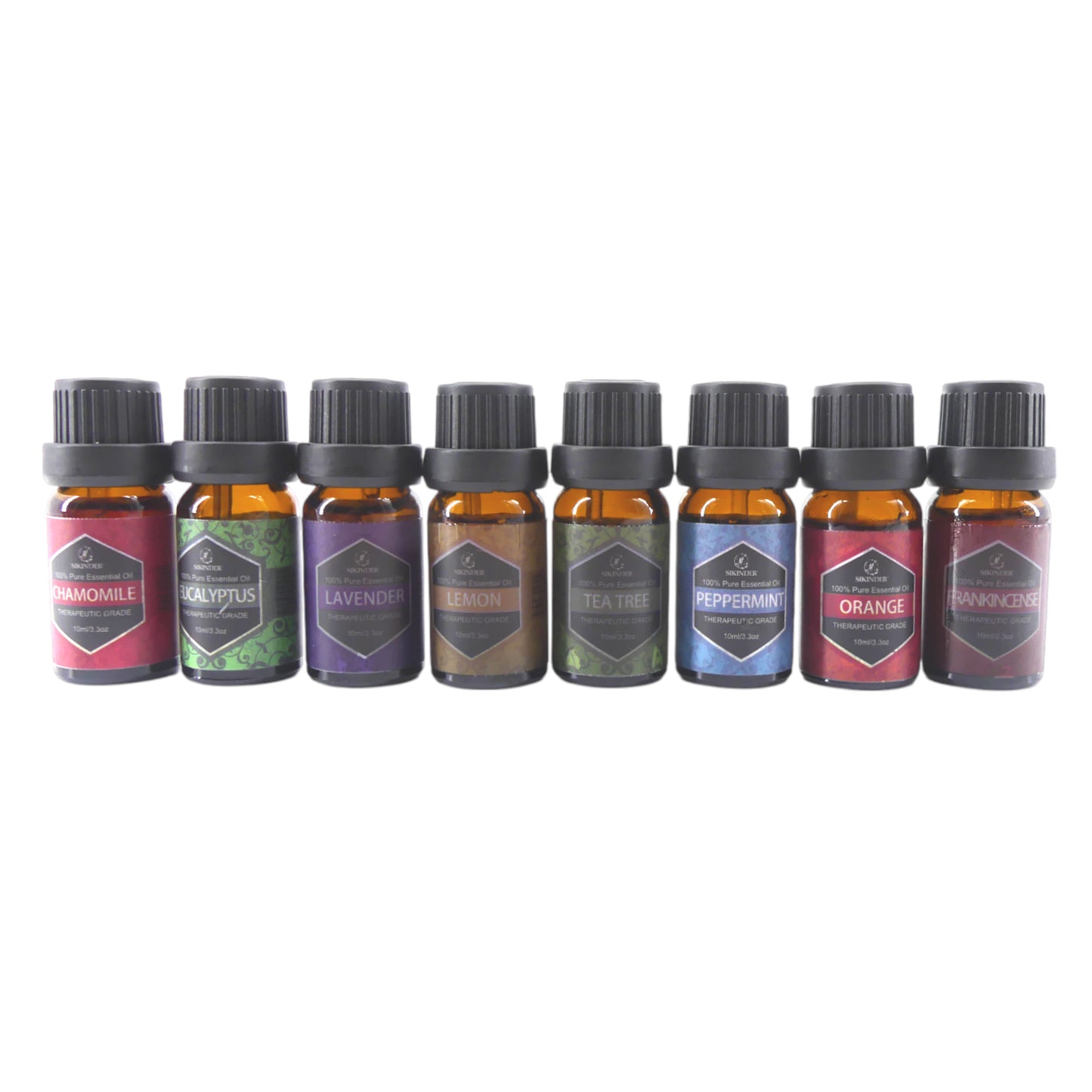 Silkinder Luxury Aromatherapy Essential Oils Collection - 8 Bottles of Pure Bliss including Orange and Lemon oils.