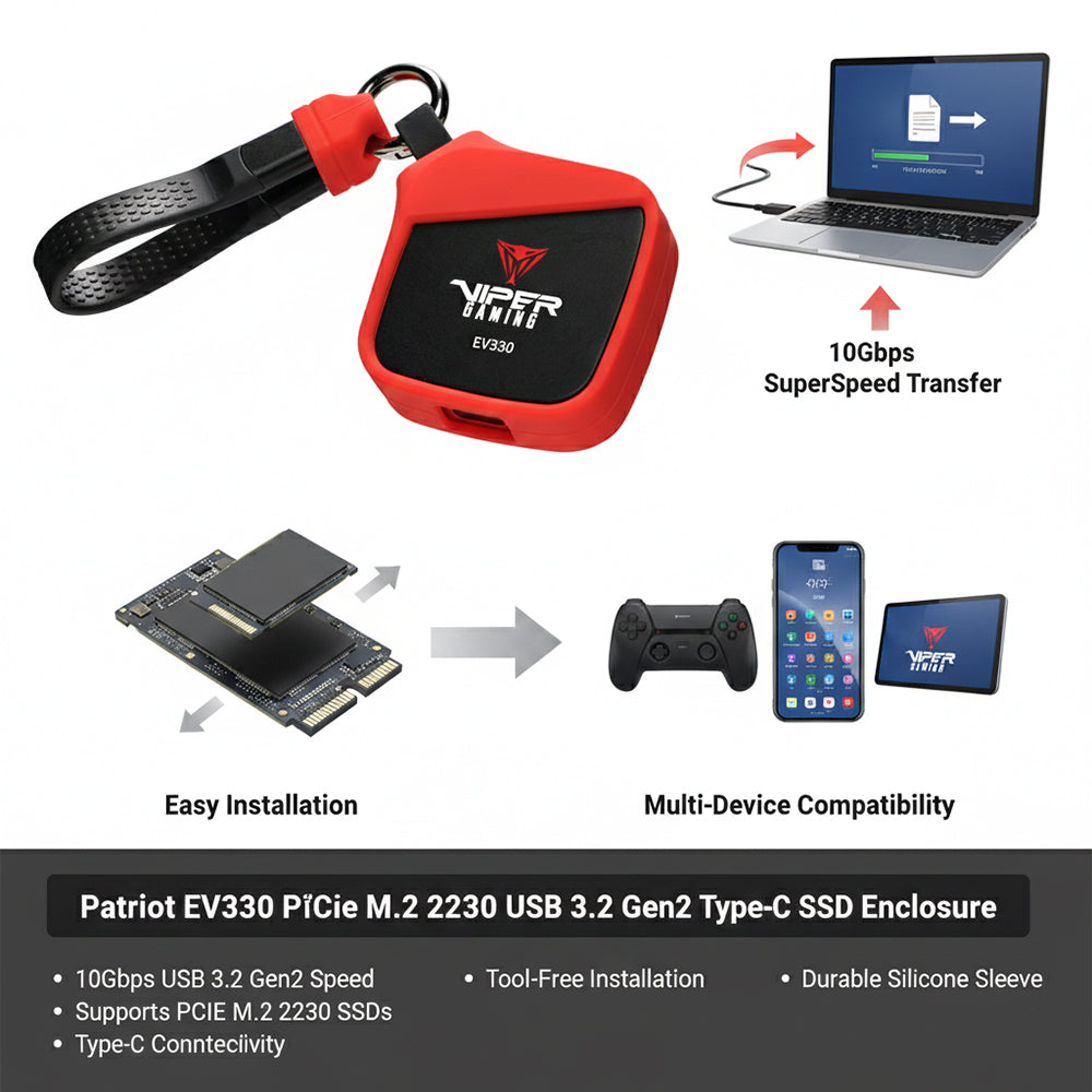 Patriot EV330 PCIe M.2 2230 USB 3.2 Gen2 Type-C SSD Enclosure 10Gbps Black