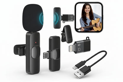 Close-up of the M-Link K8 wireless microphone transmitter and receiver units.


