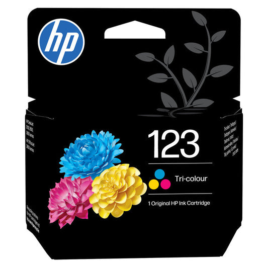 HP 123 Tri-colour Original Ink Cartridge (F6V16AE) — retail packaging