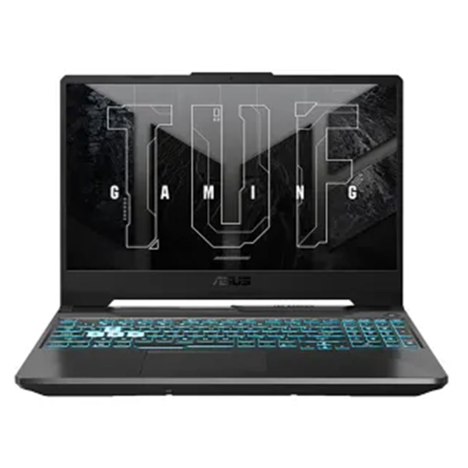 Gaming laptop with TUF branding on a white background
