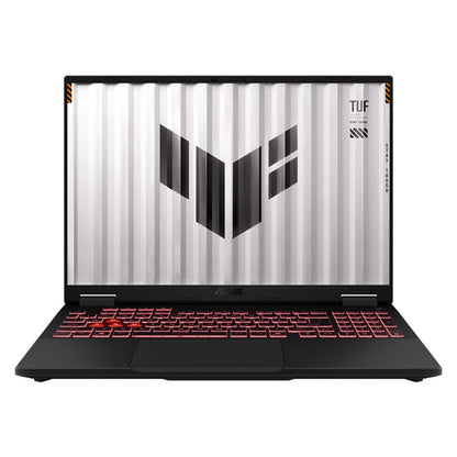ASUS TUF Gaming A16 front view with 16-inch display and RGB keyboard
