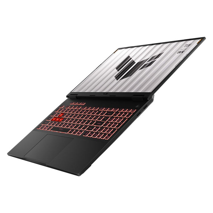 ASUS TUF Gaming A16 elevated angle showing keyboard and ports