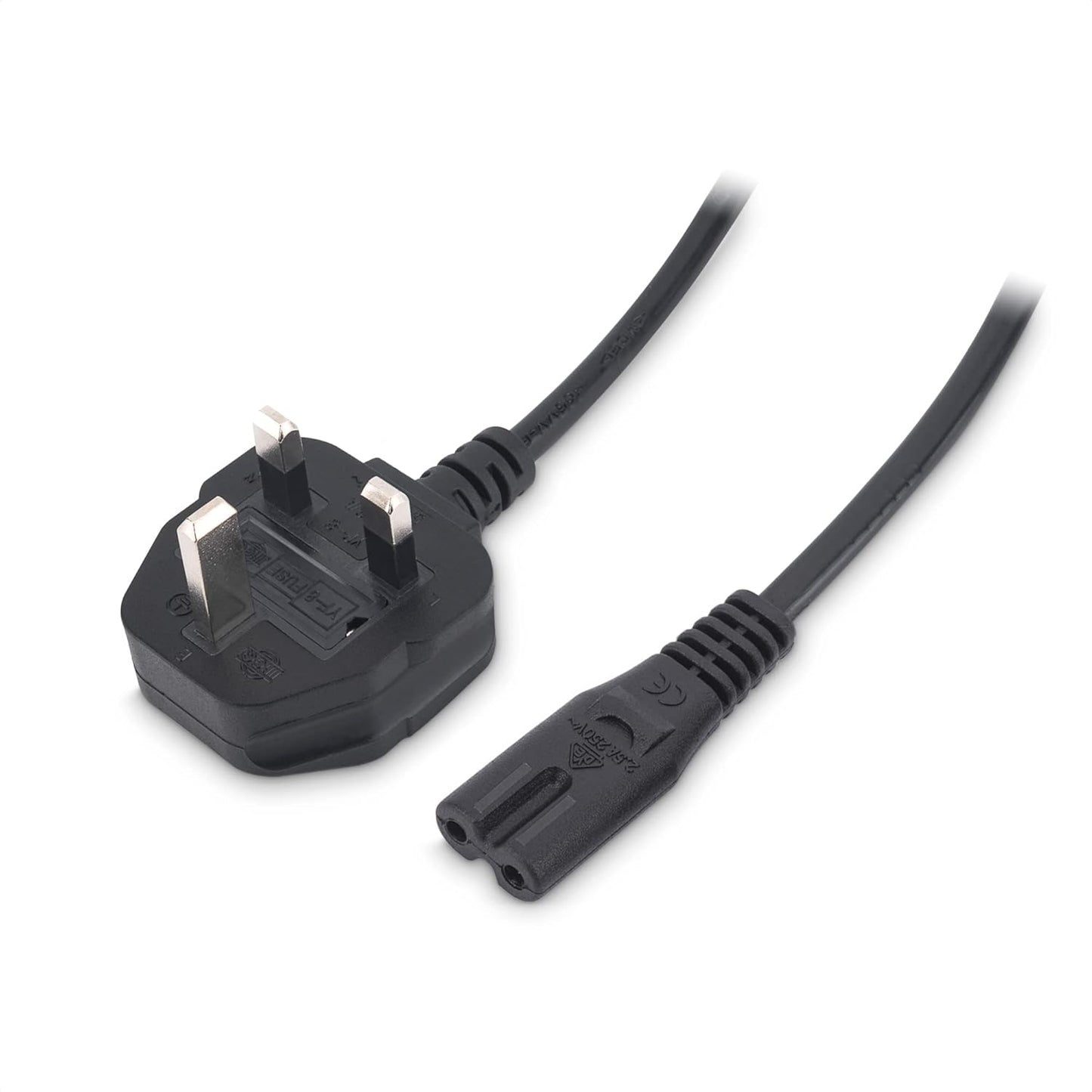 Close-up of the IEC C7 female connector on the M-Link 2-pin power cord.

