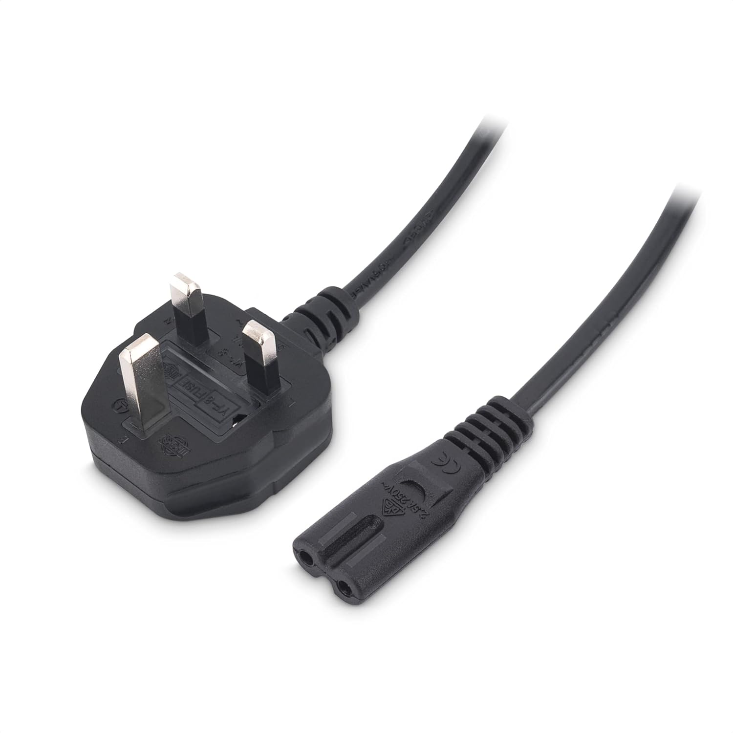 Close-up of the IEC C7 female connector on the M-Link 2-pin power cord.

