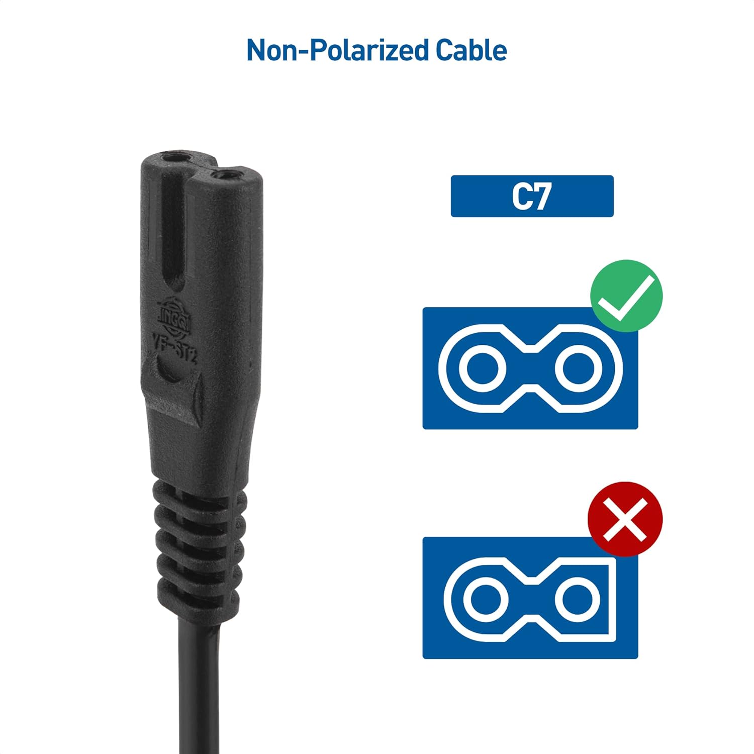 Side view of the M-Link 2M power cord showing the fully molded connectors.

