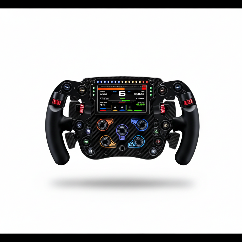 Front view of the SIMAGIC FX PRO 290mm carbon fiber steering wheel.

