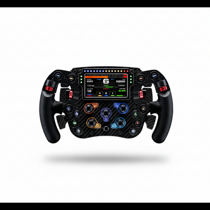 Front view of the SIMAGIC FX PRO 290mm carbon fiber steering wheel.

