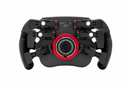 The wheel displayed at an angle, highlighting the 5mm carbon fiber faceplate.


