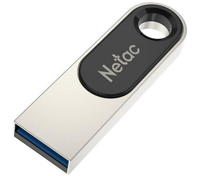 Netac 128GB USB 3.0 Flash Drive – Fast 90 MB/s Read, features a write protect switch and sleek pendant design.
