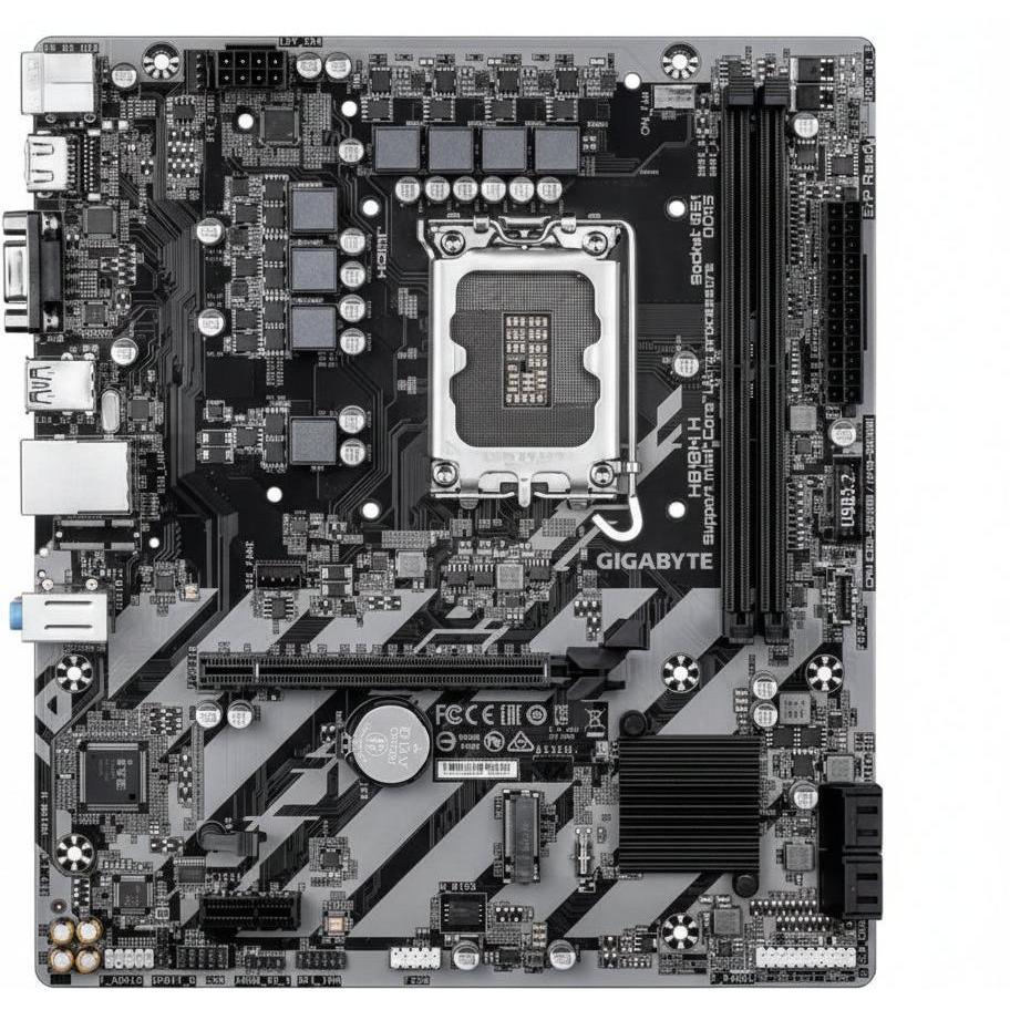 Top-down view of the Gigabyte H810M H Micro-ATX motherboard.

