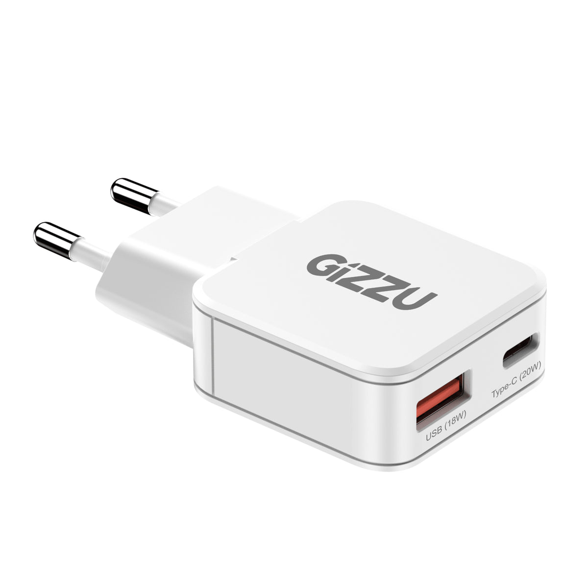 Gizzu 2-Port 20W GaN Wall Charger USB-C PD Fast Dual Port Travel Adapter Compact