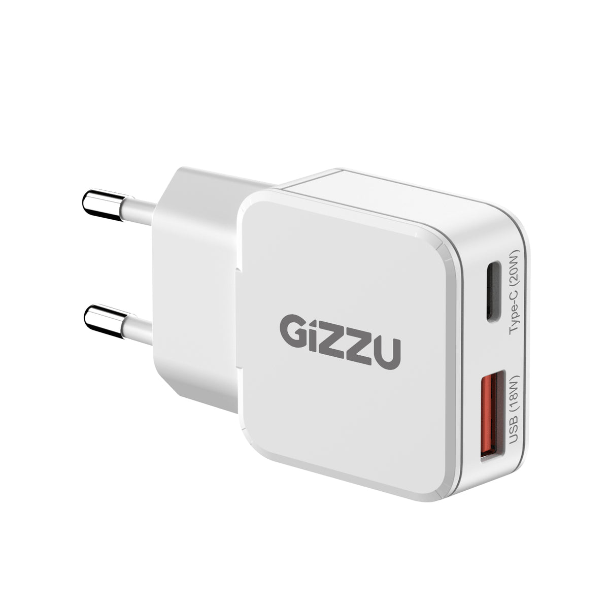 Gizzu 2-Port 20W GaN Wall Charger USB-C PD Fast Dual Port Travel Adapter Compact