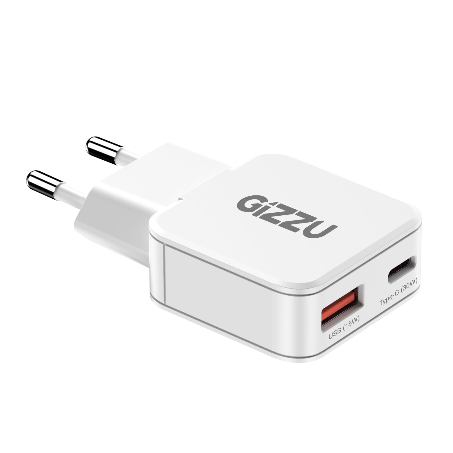 Gizzu 2-Port 30W GaN Wall Charger USB-C PD Fast Dual Port Travel Adapter Compact