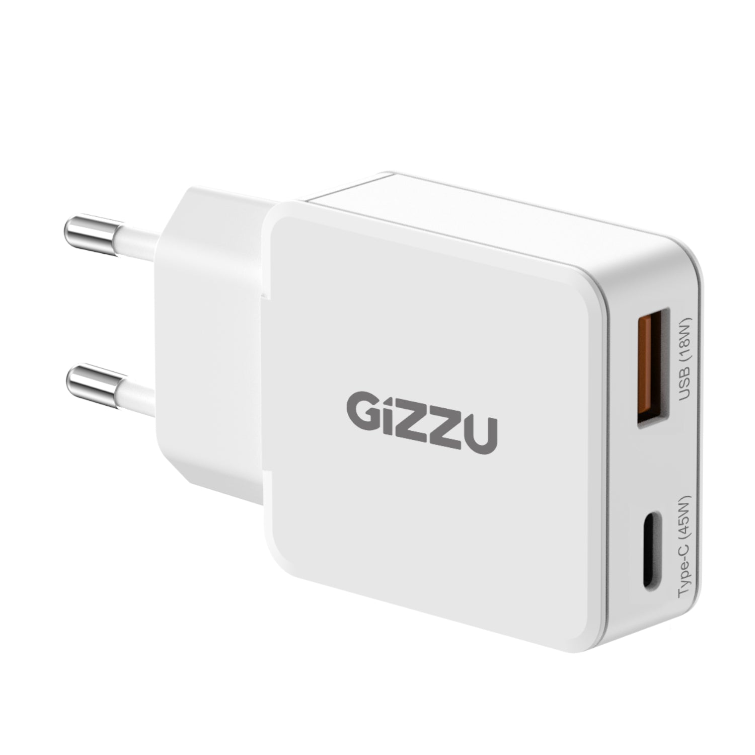 Gizzu 2-Port 45W GaN Wall Charger USB-C PD Fast Charging Compact Travel Adapter
