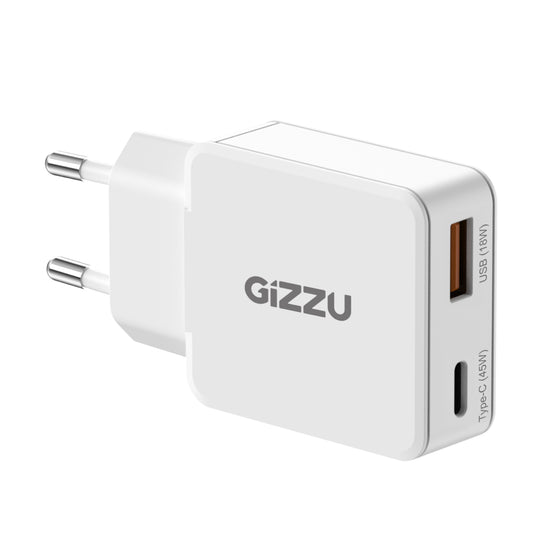 Gizzu 2-Port 45W GaN Wall Charger USB-C PD Fast Charging Compact Travel Adapter