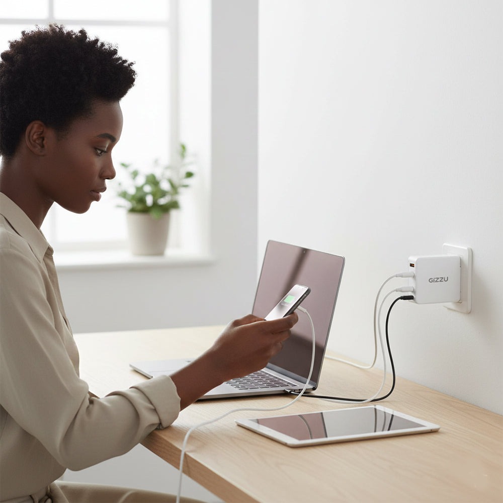 Gizzu 2-Port 45W GaN Wall Charger USB-C PD Fast Charging Compact Travel Adapter