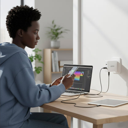 Gizzu 2-Port 65W GaN Wall Charger with USB-C PD Fast Charging Compact Design