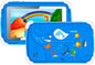 Children's educational tablet with cartoon designs on a white background