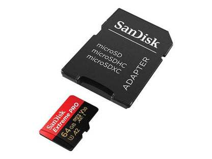 SanDisk Extreme PRO 64GB microSDXC UHS-I Memory Card   SD Adapter – U3, V30, A2, 4K UHD, 200MB/s