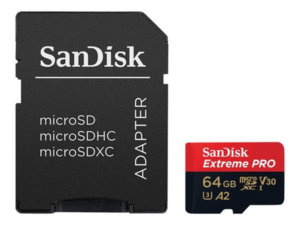 SanDisk Extreme PRO 64GB microSDXC UHS-I Memory Card   SD Adapter – U3, V30, A2, 4K UHD, 200MB/s
