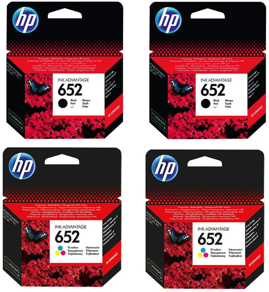 HP 652 Ink Cartridges Set (2xBlack & 2xTri-Color) - High-Quality Printing