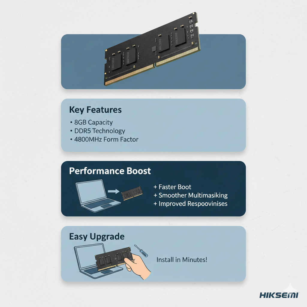 Hiksemi Hiker 8GB DDR5 4800MHz SODIMM Notebook Memory RAM 262-Pin Laptop Upgrade