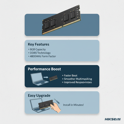 Hiksemi Hiker 8GB DDR5 4800MHz SODIMM Notebook Memory RAM 262-Pin Laptop Upgrade